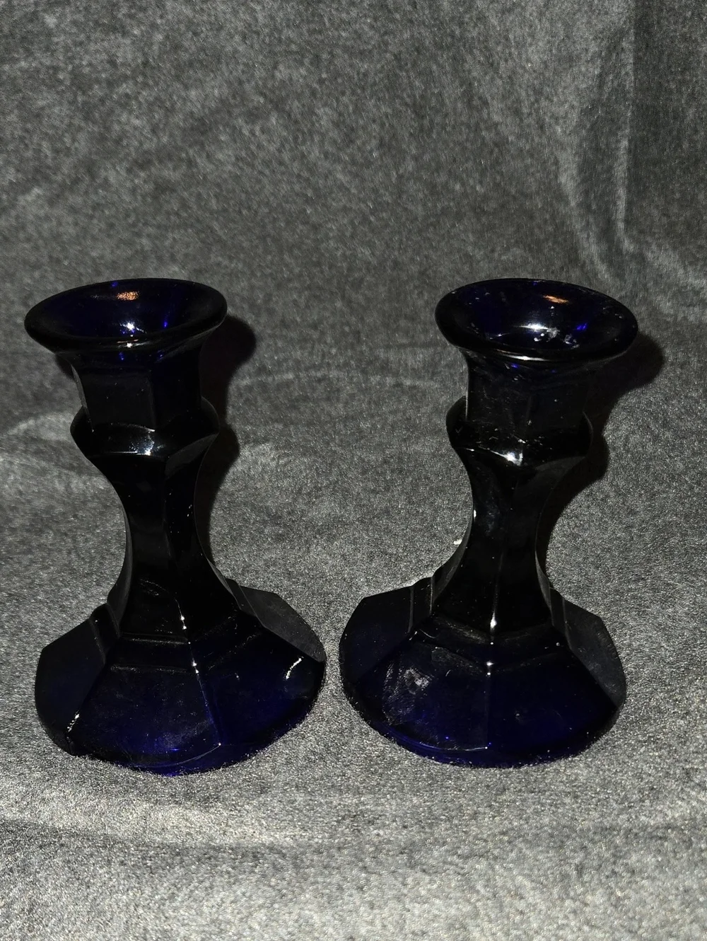 Vintage Libbey Cobalt Blue Worthington Panel Taper Candle Holder